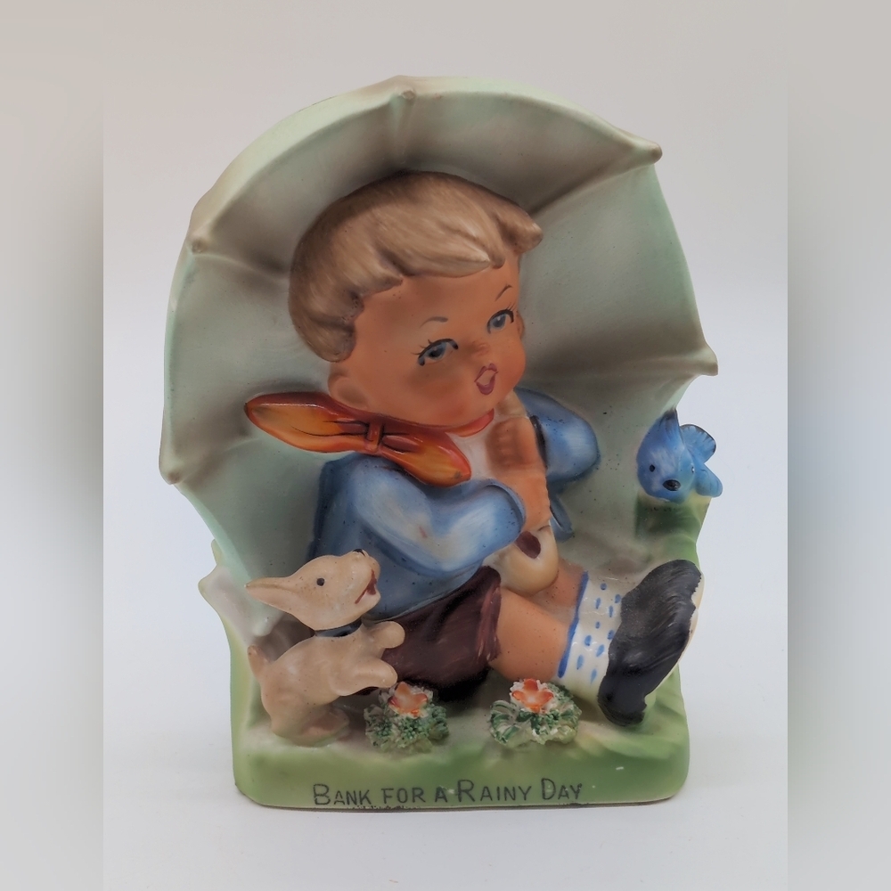Vintage Erich Stauffer Arnart  "Save For A Rainy Day" 1950’s BANK Boy & Dog